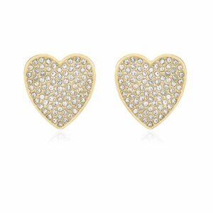 Ettika Love On Down 18K Gold Plated Crystal Heart Stud Earrings NWT